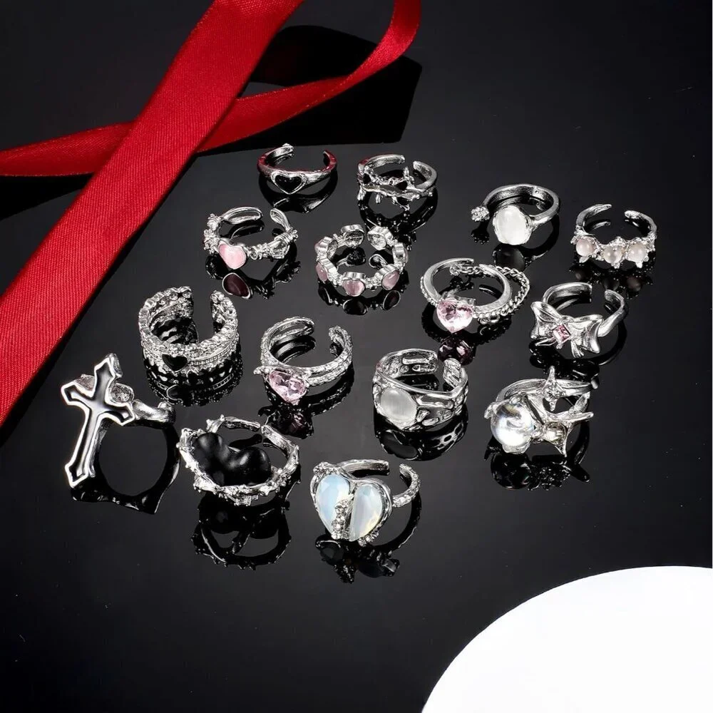 15 Pcs Y2K Rings Women Open Adjustable Vintage Gothic Punk Jewelry